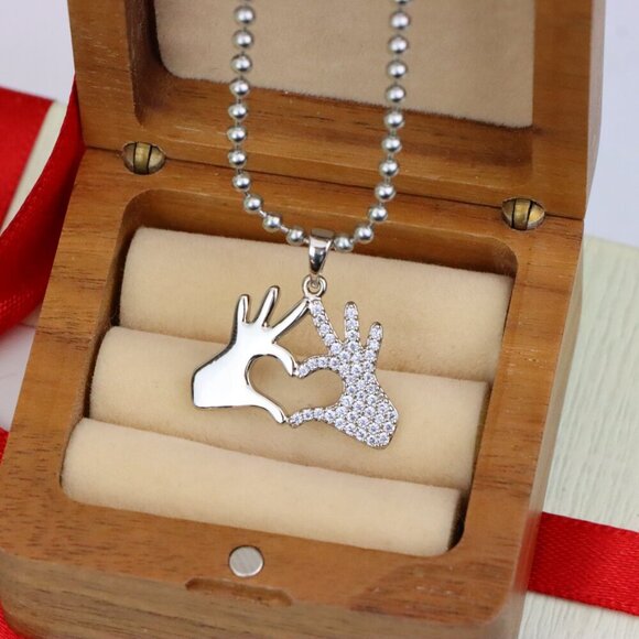 "Silver Heart Hands Pendant in Gold Plated Brass with Crystal Detail, XPPT1728 - Picture 8 of 13